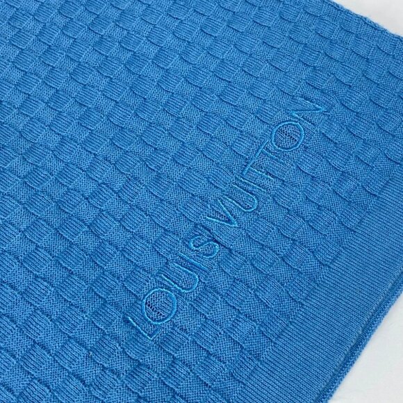 LOUIS VUITTON M75595 Micro Damier Scarf Cashmere / cotton blue - Picture 10 of 13